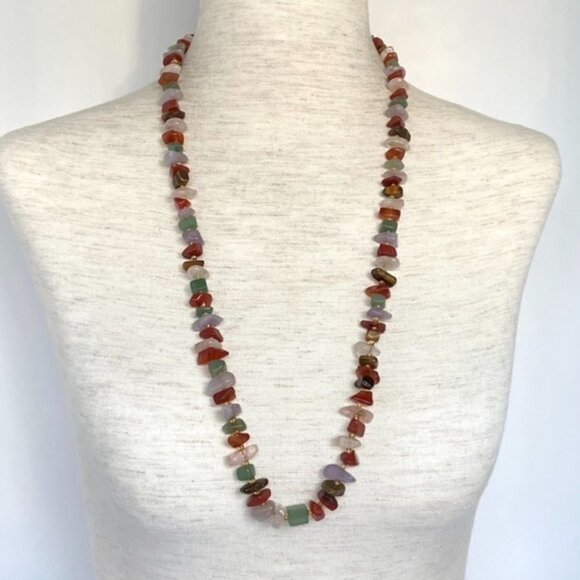 VTG Multi Gemstone Beaded 29" Necklace 14K Gold Filled Filigree Fish Hook Clasp - Picture 11 of 16